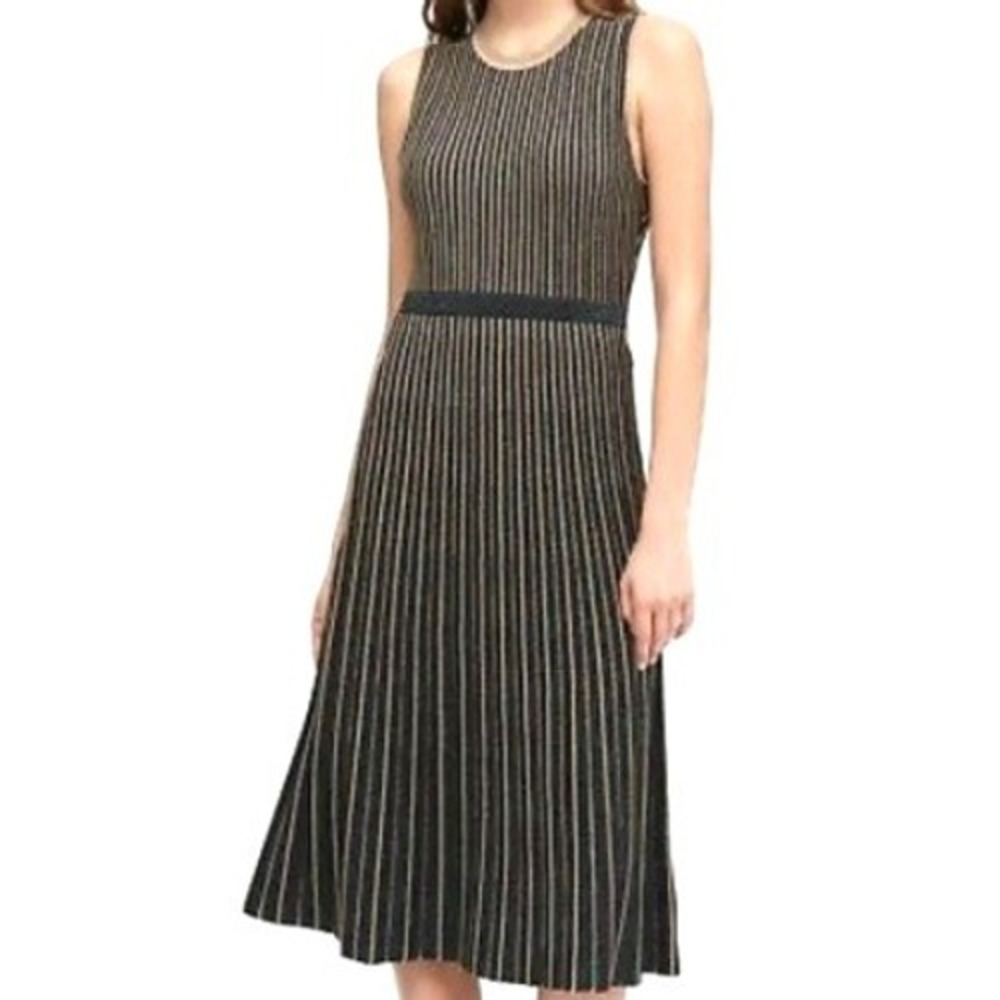 BANANA REPUBLIC Women's Medium Black Tan Metallic Striped Sleeveless Knit Dress